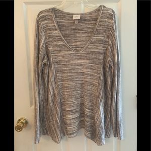 Knox Rose Womens Size XL Top Multicolored Long Sleeve V Neck Tunic Beige White